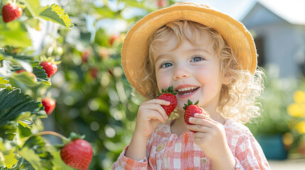 little girl eating strawberries