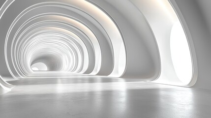 Obraz premium Abstract White Circular Tunnel with Reflective Floor