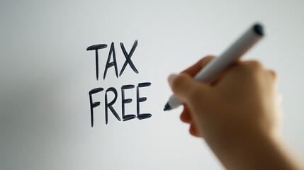 Fototapeta premium Tax free conceptual sign background. A hand holding a marker pen written tax free text on white board. Generative AI