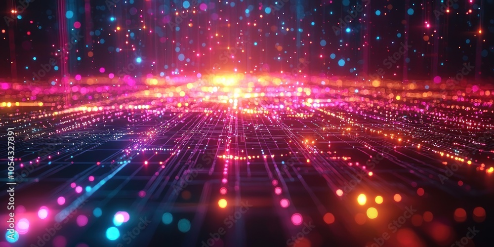 Poster abstract digital network with glowing lights and lines