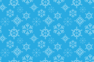 Monochrome white snowflakes seamless vector pattern Packaging paper Textile design wrapping paper Typography Winter holiday design Blue background December mood New Year Christmas Xmas season Classic