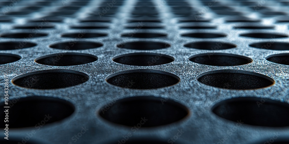 Poster close-up of a metal sheet with a grid of circular holes