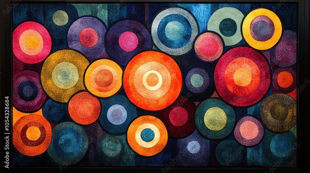 Poster abstract artwork with multicolored concentric circles