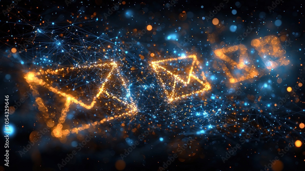 Fototapete Abstract Digital Network with Interconnected Nodes and Glowing Lights