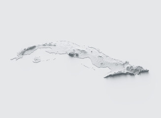 Cuba Map Gray And White Shaded Relief Textured Map On White Background 3D Illustration