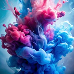 A mesmerizing vibrant blue and pink substance, possibly smoke or ink, swirling and dispersing gracefully in water