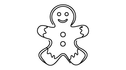Obraz premium One continuous line illustration of a gingerbread man cookie, isolated on white background.