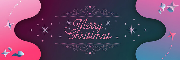 Pink and blue stars on dark background with Merry Christmas text  a festive and magical Christmas greeting card   
