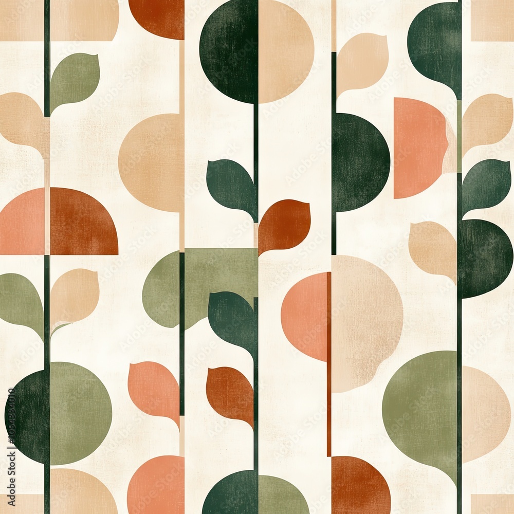 Poster a vibrant pattern of abstract shapes and leaves, perfect for modern design projects and artistic bac