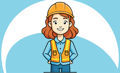 Mascot of a girl with an engineer helmet, in drawing style, for an engineering company.