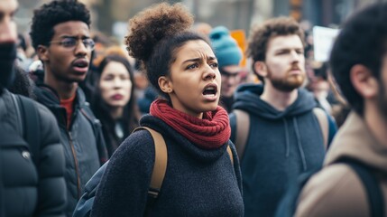 Obraz premium a group of protesters stood around with angry faces