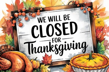 We will be closed for thanksgiving card or background. vector illustration