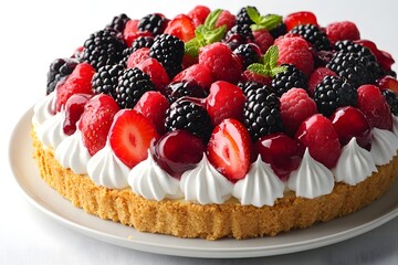 Fresh berry cheesecake with graham cracker crust