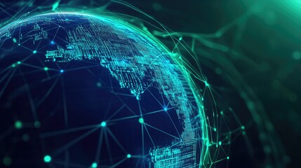 Abstract digital globe representation with illuminated connections, symbolizing global networking and technology advancements.