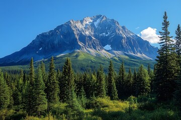 Fototapeta premium Majestic mountain peak with clear blue sky