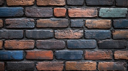 Obraz premium A textured brick wall with various shades and colors, showcasing rustic charm.