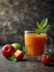 Fototapeta premium Glass of fresh juice with fruits and mint