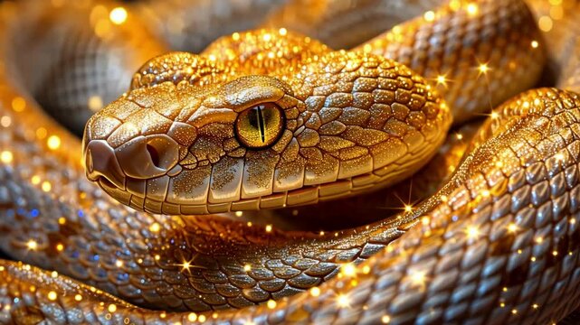 Calendar illustration of a snake wrapped in light, symbolizing the year of the snake, glowing with golden radiance.