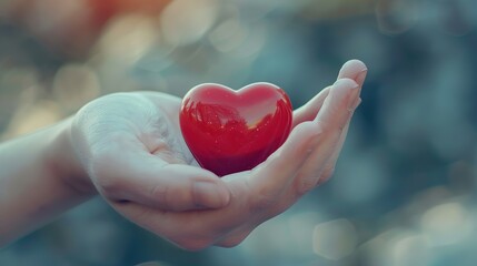 Hands holding appel heart shaped, diabetes day concept banner, Generative Ai 