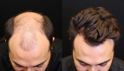 Before and after hair restoration on male head

