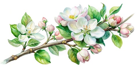 Obraz premium watercolor apple blossom branch in a tilted angle