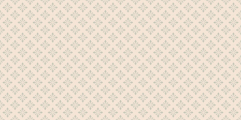 Fototapeta premium Elegant vector geometric floral seamless pattern. Simple green and beige delicate texture in oriental style. Abstract vintage background with tiny flower silhouettes, diamond shapes, stars, snowflakes