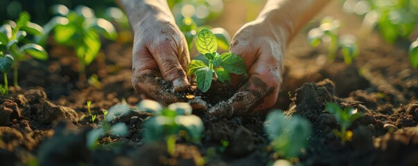 Obraz premium Gardeners planting organic vegetables, health, sustainability