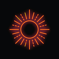 Neon sun shining brightly on a dark background, perfect for designs related to summer, heat, and energy