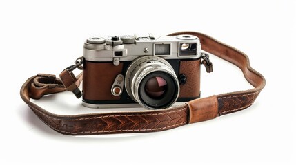 Retro camera with a leather strap, showcasing photography and vintage aesthetics