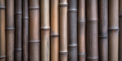 Fototapeta premium Bamboo fence creating a natural aesthetic in a garden setting