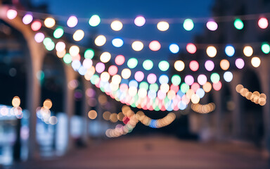 Blurred colorful lights  festive atmosphere  night celebration   