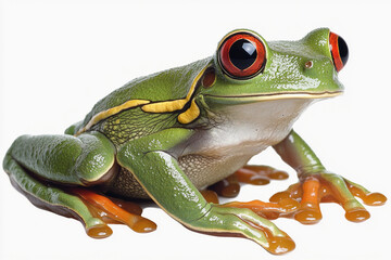 Fototapeta premium Frog Isolated On White: Red-eyed Cute GreenTree Frog, Frog 3d, Bullfrog, Colorful Pets, Toad 