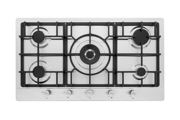 Steel stove on white background .top view