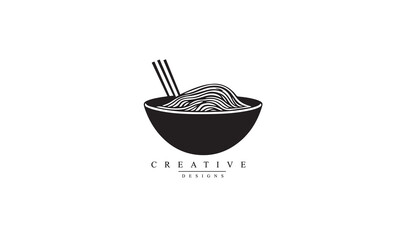japan taste noodle bowl food culture minimal hipster black logo vector