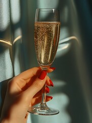 woman hand holding a glass of champagne