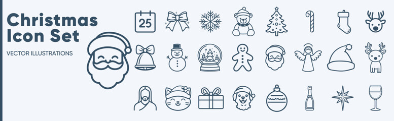 Modern Outline Vector Icons: Christmas Line Icon Set in Linear Style for Web
