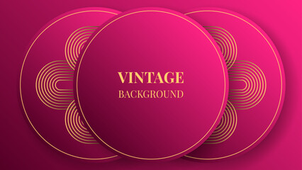 Magenta pink gradient abstract background with gold rounded lines and shadows. Modern geometric pattern. Shiny poster or web banner template. Blended lines