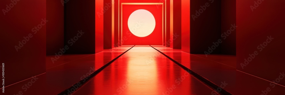 Poster red background, geometric shapes, a red color gradient symmetrical composition, abstract graphics ge