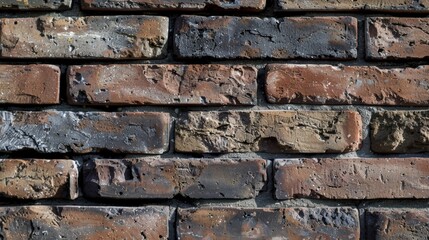 Naklejka premium Detailed shot of a brick wall with varying tones and mortar lines