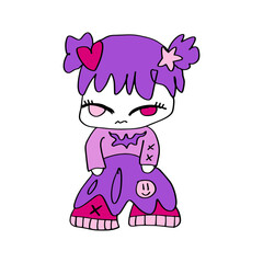 Groovy cartoon y2k violet purple color cartoon character sketch doodle illustration clip-art. Good for stickers, t shirt print and more.
