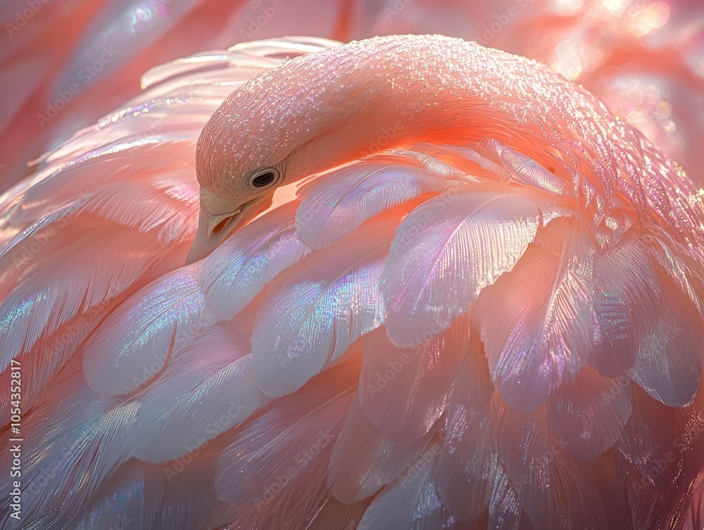Poster close-up of a pink flamingo's feathers with a shimmering iridescent effect