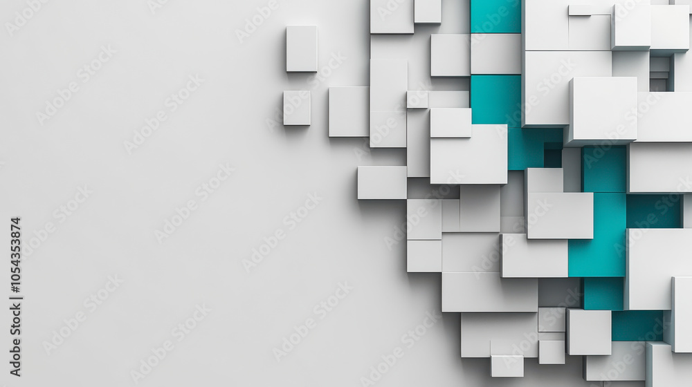 Fototapete abstract geometric arrangement of white blocks with blue lighting creating a modern digital appearan