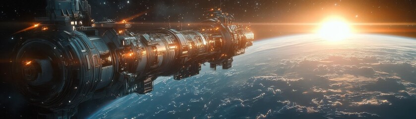 Futuristic space station orbiting a distant planet, Sci-fi, Exploration
