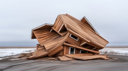 A tornado has heavily damaged an upside-down house in Westfield, New Jersey, leaving its roof scattered on the winter road nearby