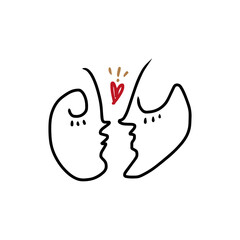 Modern abstract minimalistic continuous faces couple portrait. Linear ink brush face. Line art contemporary continuous cubism painting. Fashion style black and white abstraction poster. Vector