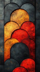 Abstract Geometric Wall Panel with Red, Orange, and Black Colors
