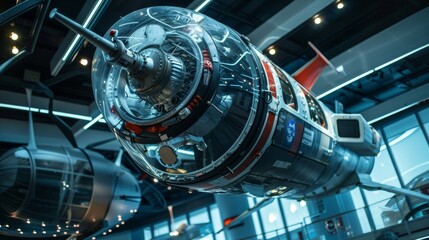 Obraz premium A stunning replica of a spaceship hangs from the ceiling adding to the futuristic and educational atmosphere.