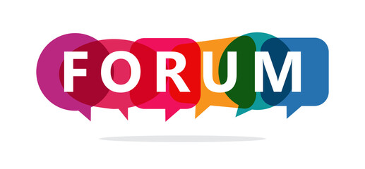 Forum text on coloured speech bubbles