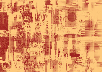 Background with glitch distorted grunge textures . grunge background texture with halftone dots, glitched shapes, textures and lines .Screen print vector background with grunge textured surface.