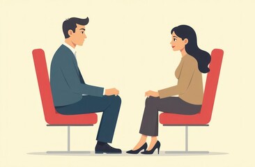 Obraz premium Formal Conversation Between Two Professionals on Red Chairs